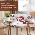 thumbnail image 4 of Grey Christmas Round Tablecloth, Fitted Table Cover with Elastic for 55"-60" Round Tables, Red Snowman Xmas Tree Snowflake Winter Table Cloth Outdoor Indoor Dinning Party Waterproof Tablecloths, 4 of 7