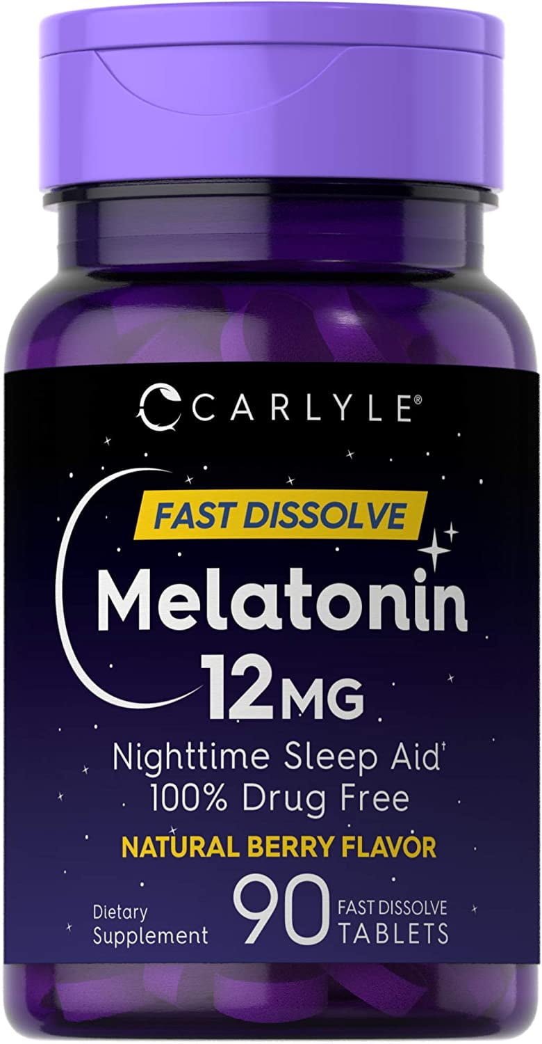 Melatonin 12 mg Fast Dissolve 90 tablets | Nighttime Sleep Aid | Natural Berry Flavor | Vegetarian, Non-GMO, Gluten Free | by Carlyle