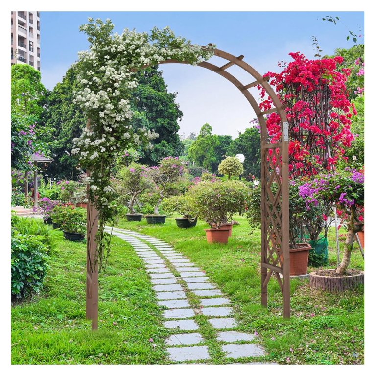 7.2ft Wood Garden Arch - Dark Brown Cedar Arbor For Climbing Plants & Wedding Ceremonies