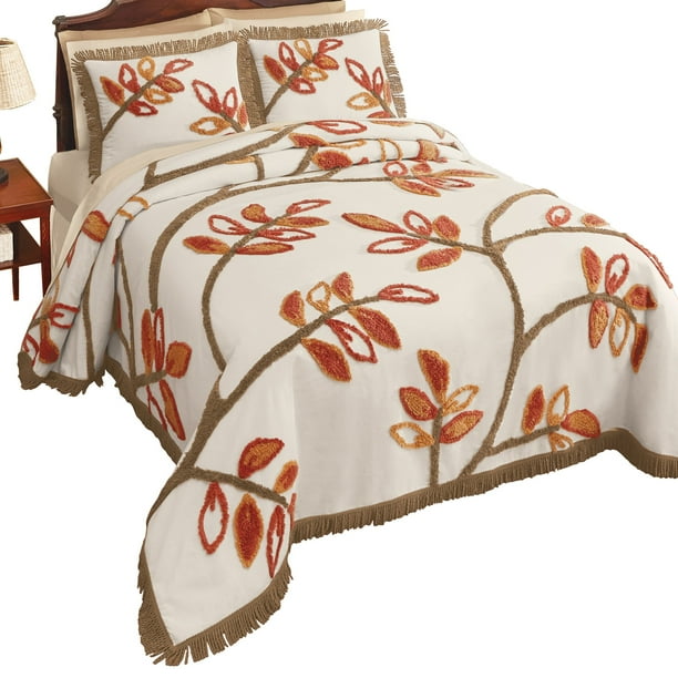 Collections Etc Soft & Luxurious Fall Leaf Branch Chenille Bedspread