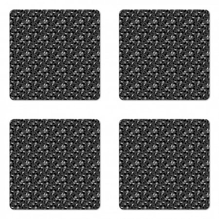 

Mushroom Coaster Set of 4 Grunge Style Greyscale Pattern of Creative Toadstools Square Hardboard Gloss Coasters Standard Size Taupe Grey Grey by Ambesonne