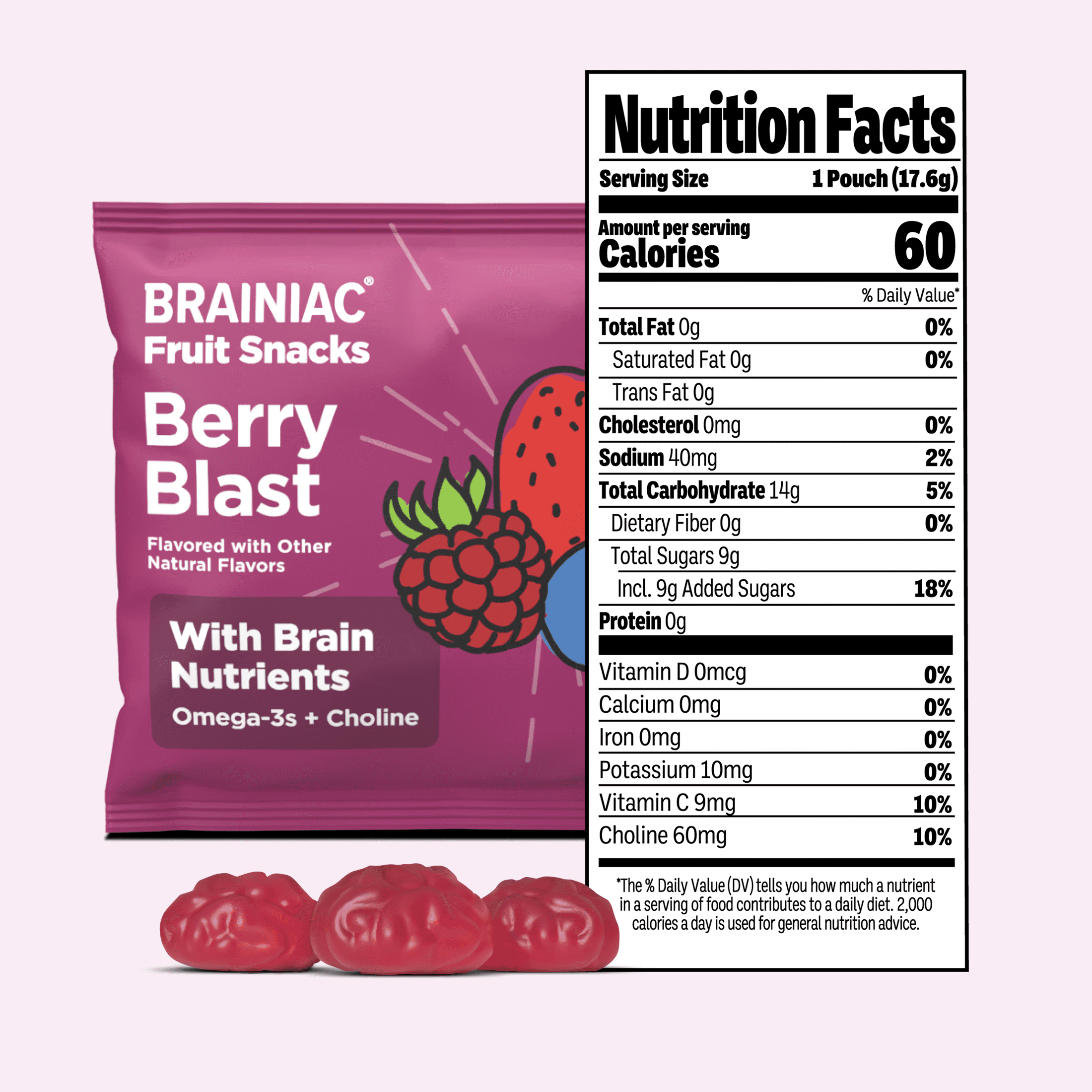 (3 pack) Brainiac Fruit Snacks with BrainPack, Mixed Berry Flavor, 20 Count