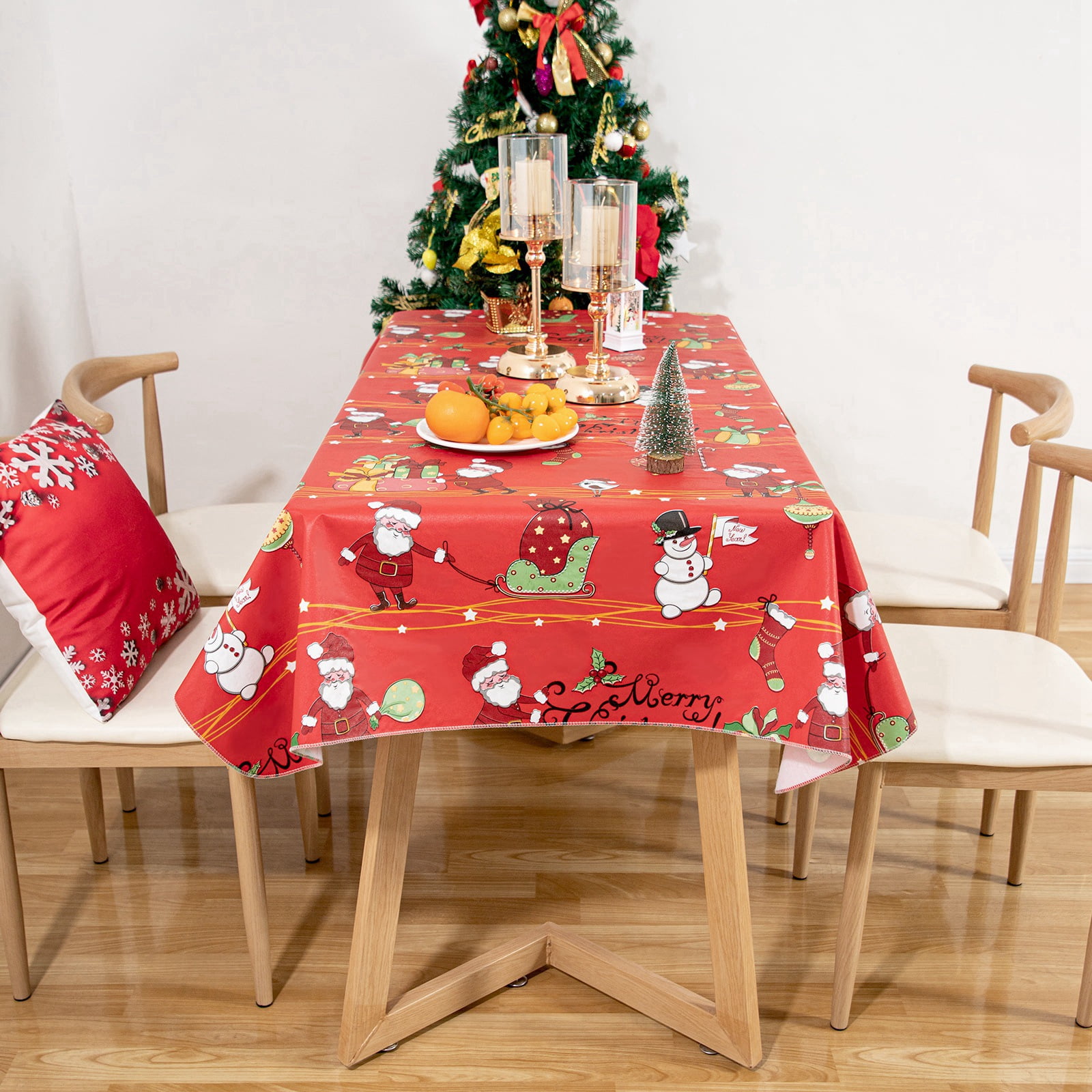 Ray Star 100% Waterproof Tablecloth Christmas Tablecloth 60x84in Oil-Proof Spill Proof Vinyl Table Cloth, Wipe Clean Table Cover for Dining