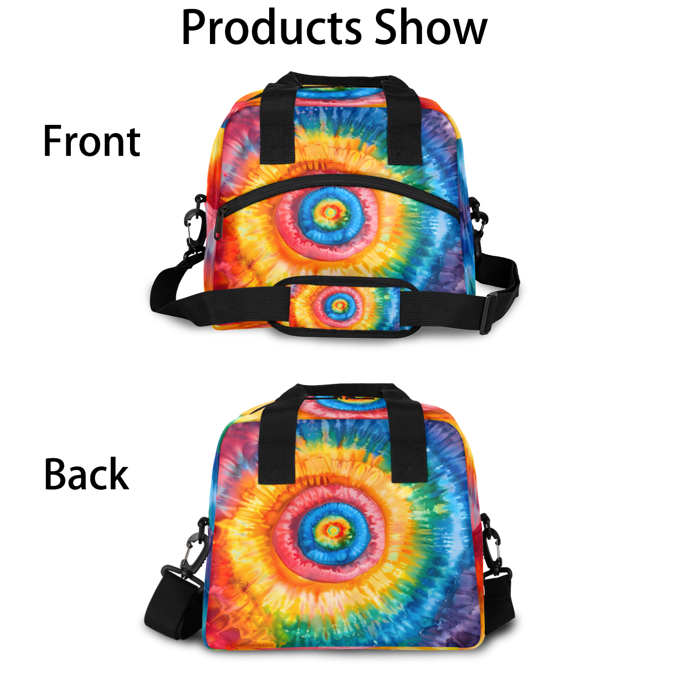 Herdesigns Tie Dye Colorful Rainbow Retro Insulated Lunch Bag for Women Men Adults Large Reusable Lunch Box Leakproof Portable Cooler Tote Bags with Adjustable Shoulder Strap