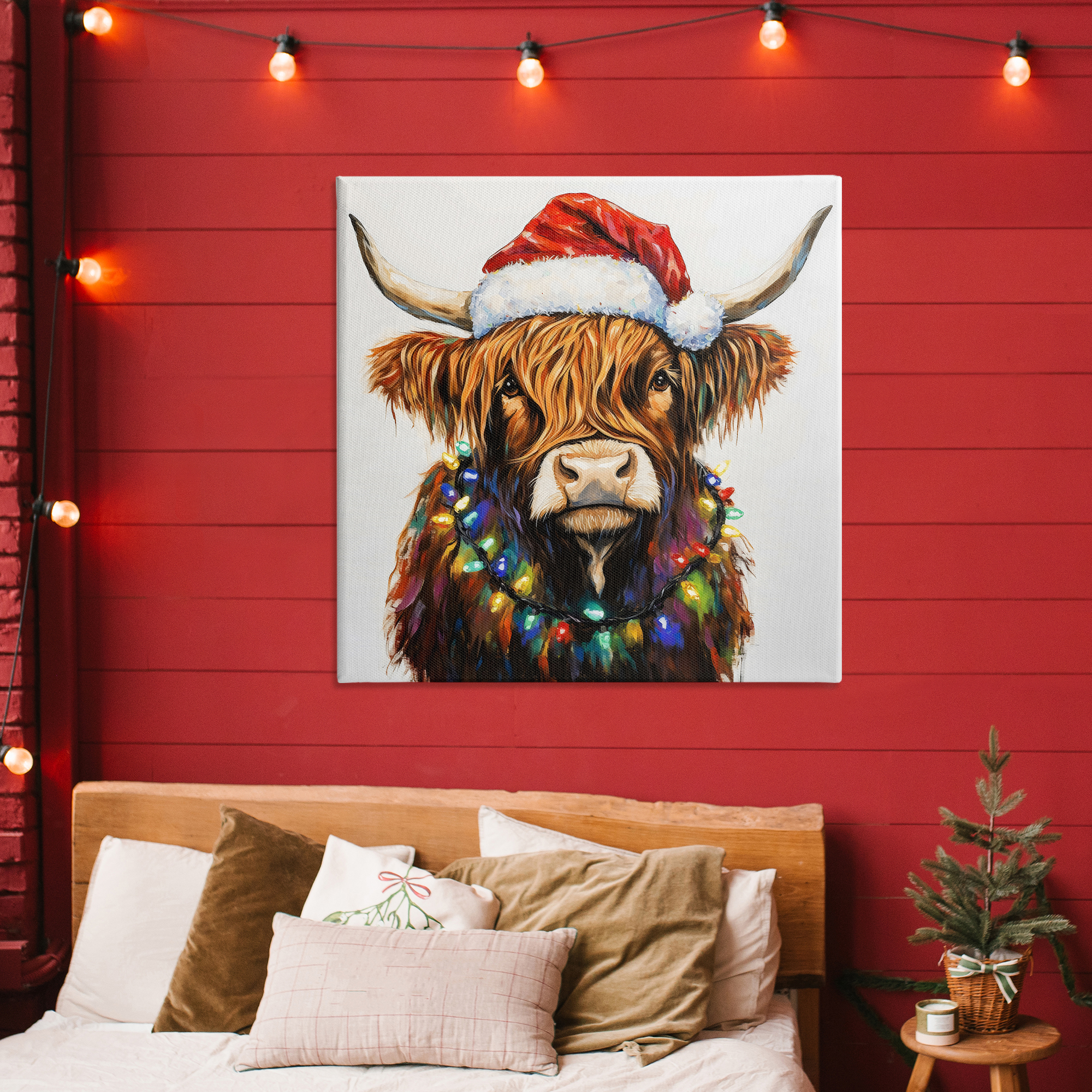 Holiday Lights Bedecked Highland Canvas Wall Art, design by Petal Prints Design
