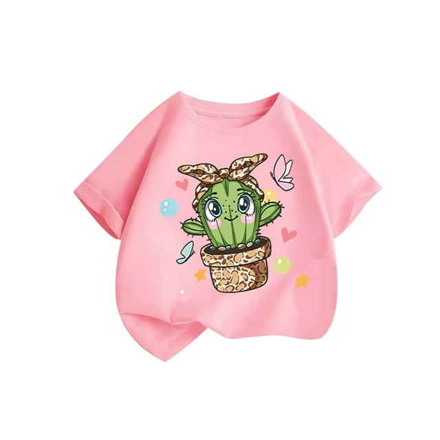 Yanlir 2-13 Years Girls Cotton Short Sleeve Shirts Toddler Soft Crewneck T-Shirts Solid Summer Tees Casual Tops for Children Everyday Wear(Pink#3,2-3 Years)