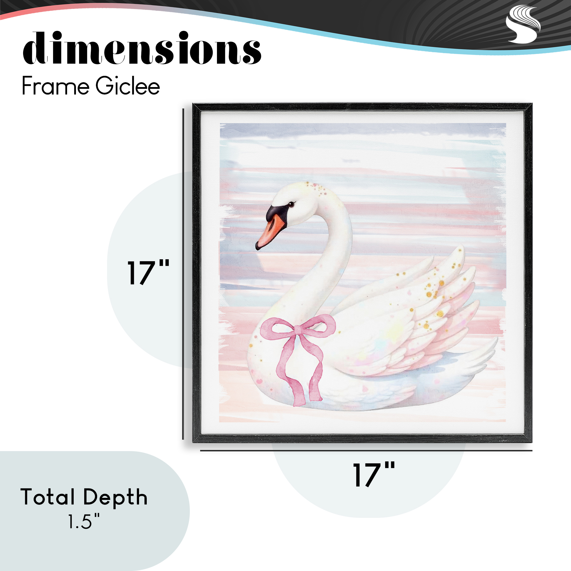 Pastel Swan with Ribbon Black Framed Giclee Art, design by Kim Allen