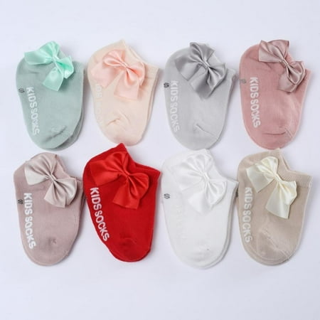 

Baozhu 1 Pair 0 to 5Y Spring Summer Baby Socks Solid Color Fashion Bow Infant Baby Floor Sock Soft Cotton Anti-slip Boat Socks For Girl