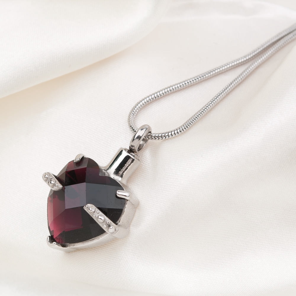 Cremation Urn Necklace for Human Ashes Birthstone Crystal Heart Heart Memorial Keepsake Jewelry with Free Funnel Kit and Velvet Jewelry Box (February)