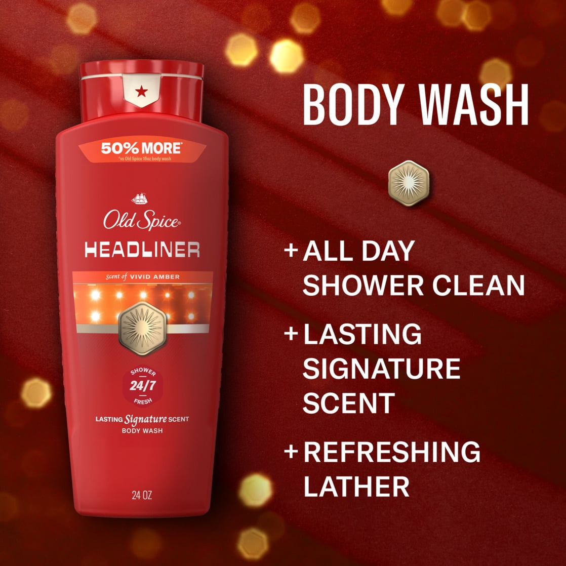 Old Spice Red Collection Body Wash for Men, Headliner Scent, Refreshing Clean, Moisturizing Formula, Long-Lasting Fragrance, 24oz (709ml)