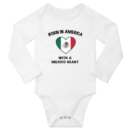 

Born in America With a Mexico Heart Baby Long Sleeve Romper (White 24 Months)