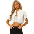 thumbnail image 1 of Chaqueta Corta Informal Para Mujer De Manga Corta Vaquera Blanco L, 1 of 6