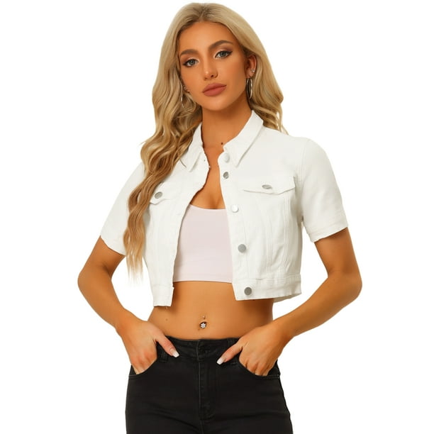 Chaqueta Corta Informal Para Mujer De Manga Corta Vaquera Blanco M