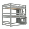 thumbnail image 5 of Harper & Bright Designs Full Size Triple Bunk Bed with Storage Stairs and Shelves, Full Solid Wood Bunk Bedframe for 3, Can Bed Separated Into 2 Beds, Gray, 5 of 12
