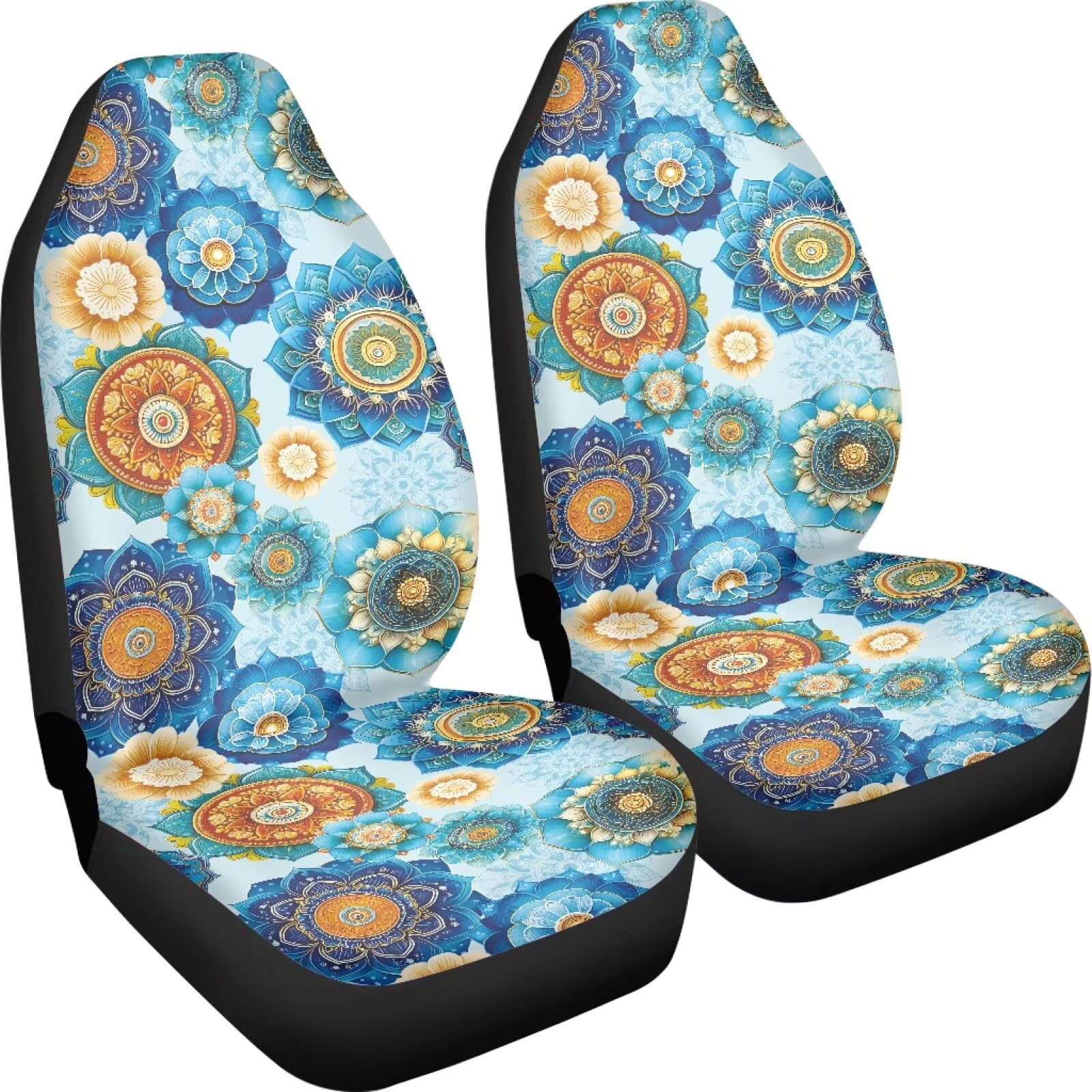 Binienty Boho Car Seat Covers for Women Girly Mandala Floral Front Seat Covers Soft Automotive Interior Protector Accessories Fit for Car SUV Sedan Truck