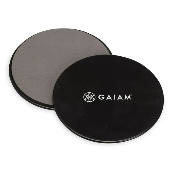 Deslizadores Core Sliding Discs Gaiam de doble cara para entrenamiento, color gris y negro