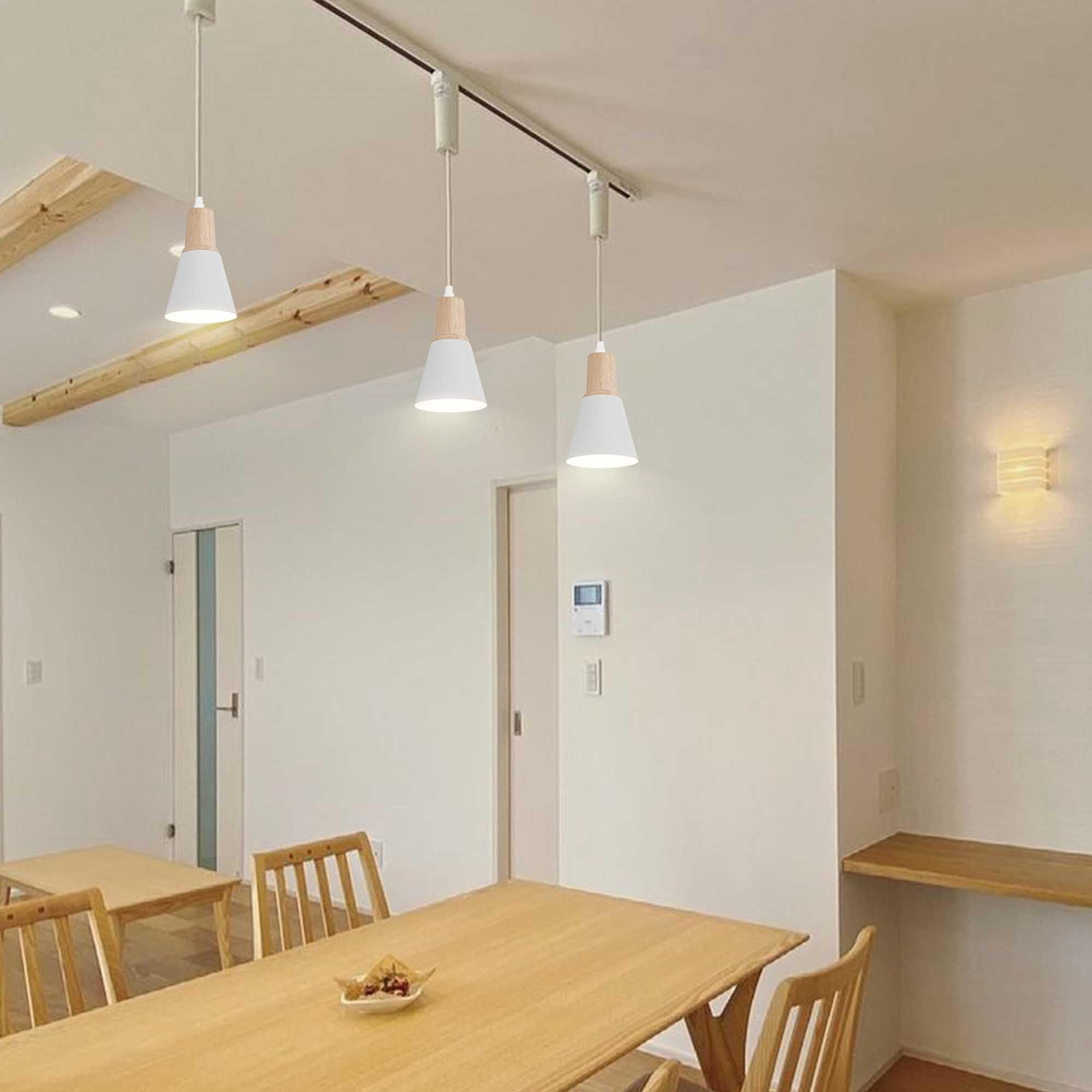 KAYYELAMP H-Type Track Lighting Set 1 Track Rail with Plug Outlet Cable, 1 Track Pendant 3.2 Ft Adjusted Cord Wood White Metal Vintage Design for Kitchen Dining Table Loft(No Bulb)