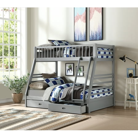 Jason Twin/Full Bunk Bed with Storage, Gray Finish