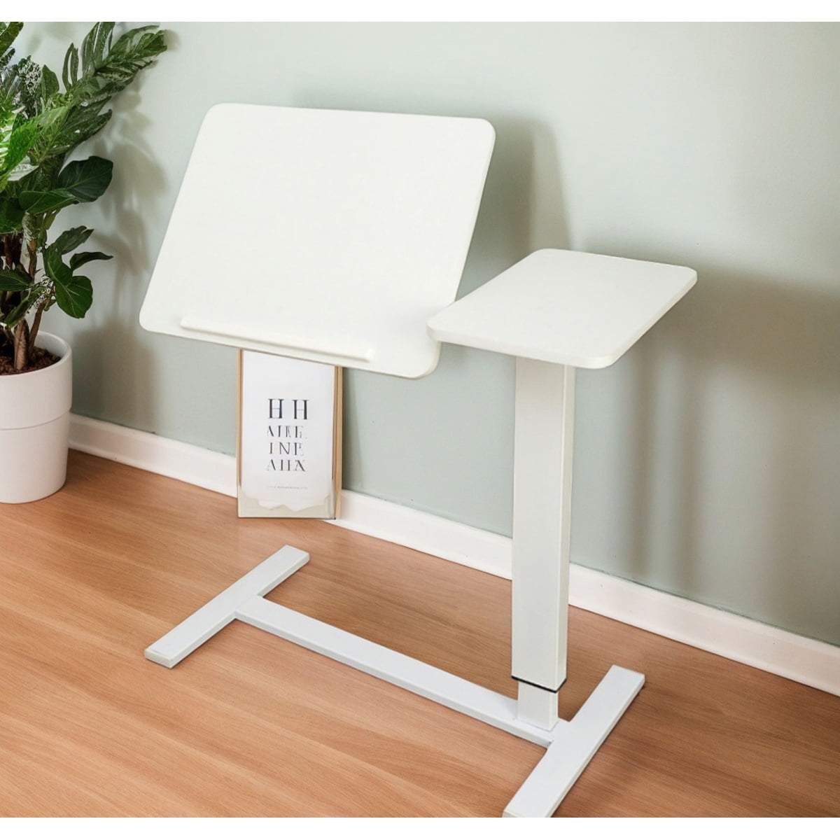 Overbed Bedside Desk Mobile Rolling Laptop Stand Tilting Overbed Table with Wheels Height Adjustable Tray Table for Laptop Bed Sofa Side Table Bedside Table White