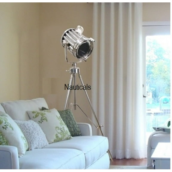 Full Steel Searchlight Chrome Nickel Spotlight Focus Floor Lamp Steel Tripod Stand