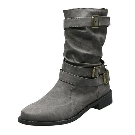 DVKOVI Cowgirl Boots for Women Boots for Women Ankle Booties Warm Snow Boots for Women Ladies Warm Booties Ankle Boots Shoes Warm Boots Winter Boots Booties for Women Low Heel Grey 41