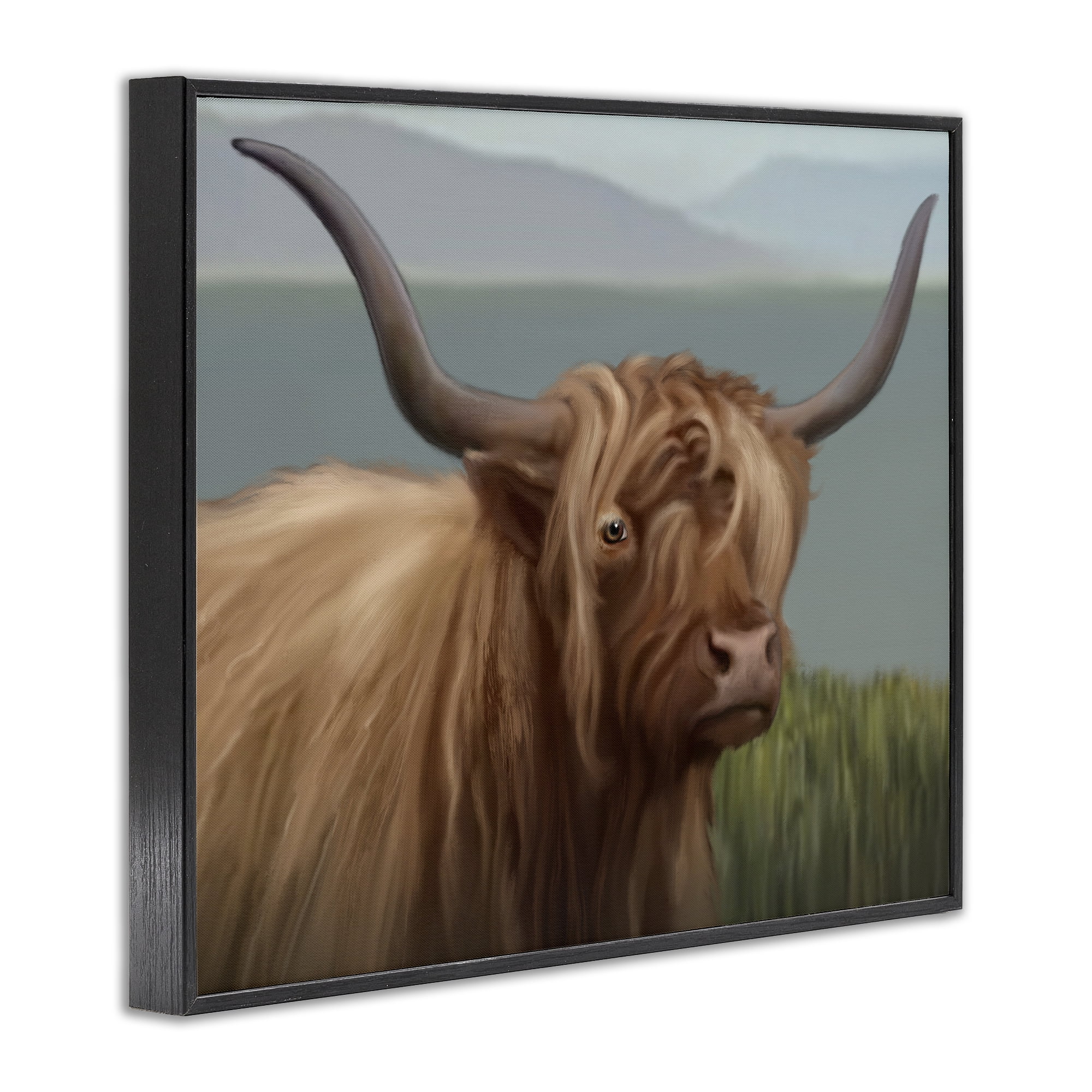 Stupell Industries Scottish Highland Cattle Landscape Black Framed Giclee Art, design by Matthew Piotrowicz