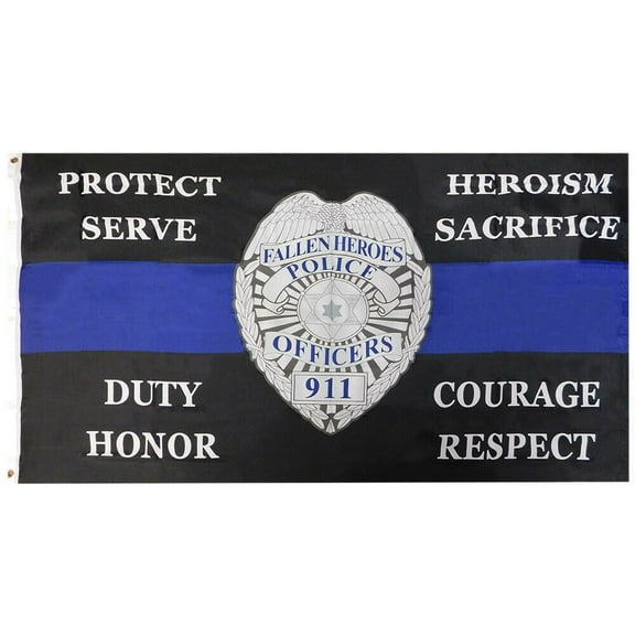 Police Badge Thin Blue Line Fallen Heroes 3x5 3'x5' Polyester Flag F1393 (EE)