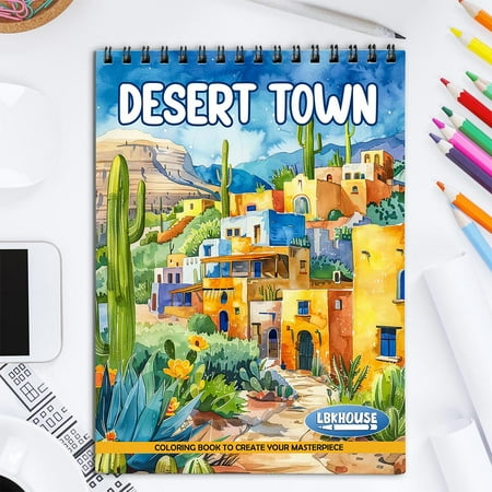 LBKHOUSE Desert Town Coloring Book for Adult Spiral Bound Soft Cover