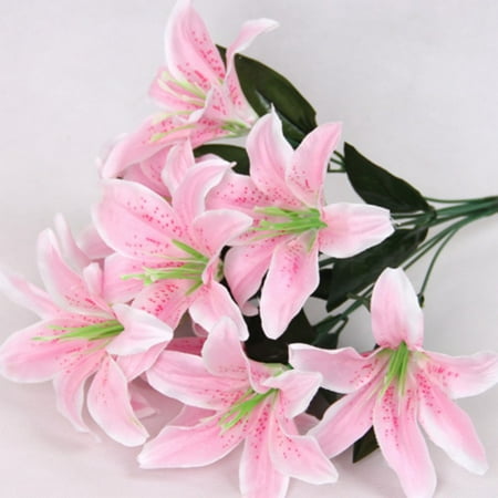 Branch Decor Supersellers Artificial Silk Bouquet 10 Branches Lily Bouquet for Home Wedding Party Banquet Floral Decor ()