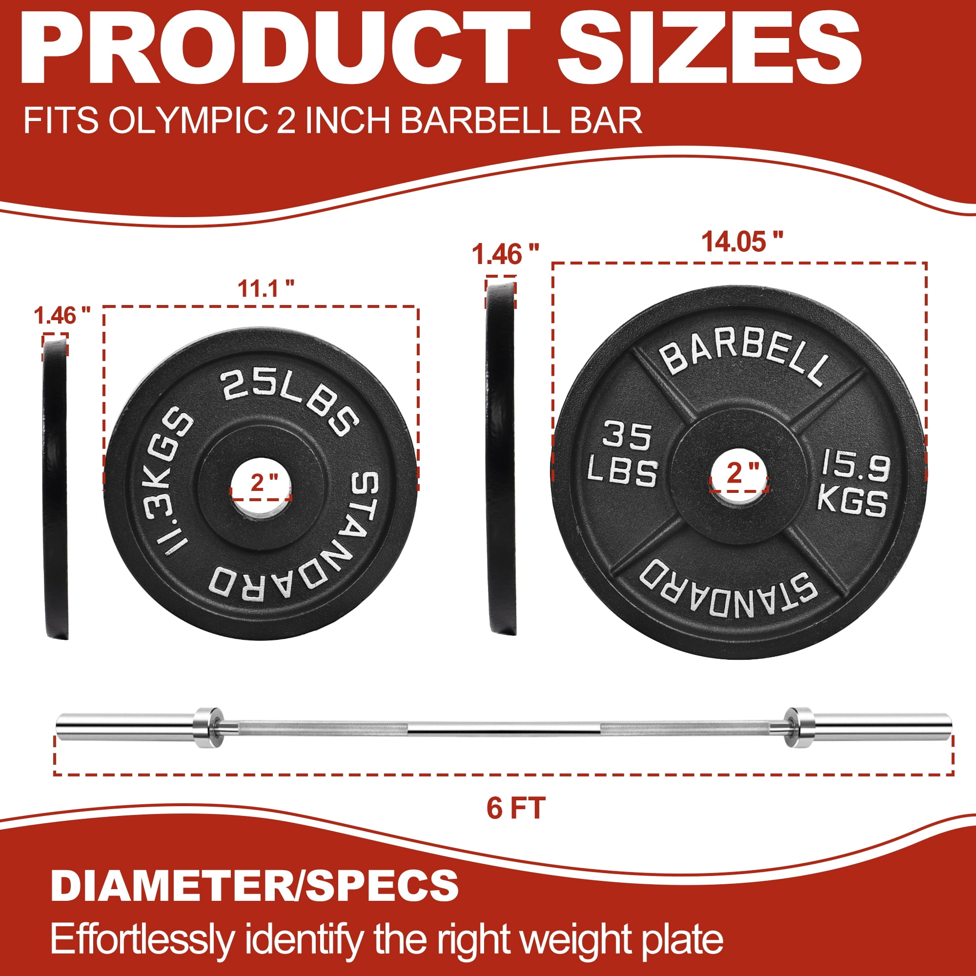 FlexWave Cast Iron Barbell Plates, 2-Inch Hole, Black with Silver Numbers, 120LB Set, for Standard Barbells, Dumbbells & Home Gym Strength Training