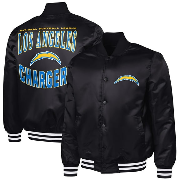 Men's G-III Sports by Carl Banks Black Los Angeles Chargers Adaptive Team Graphic Satin Full-Snap Varsity Jacket