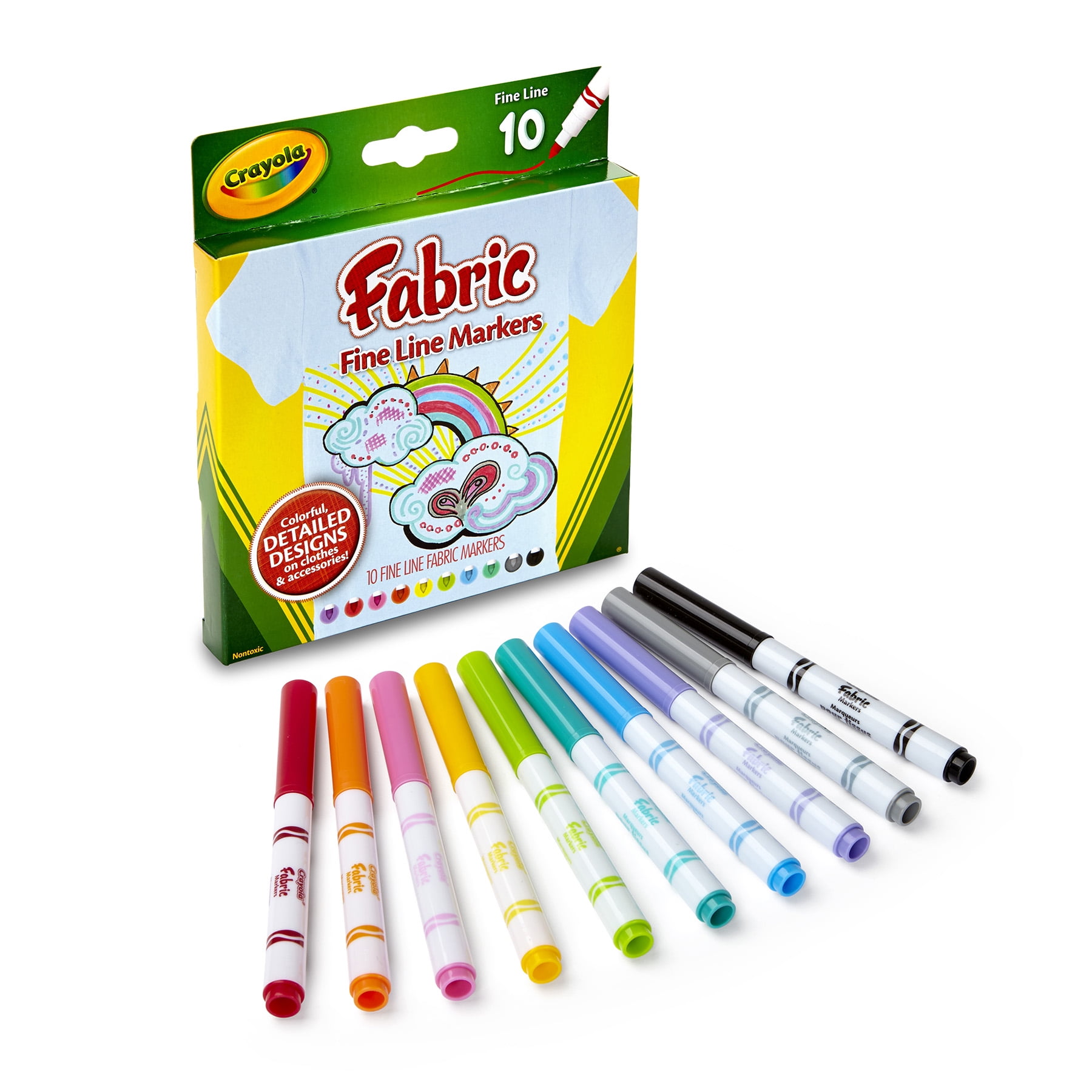 Crayola Fabric Markers, Fine Point, 10 Count, 3 Pack