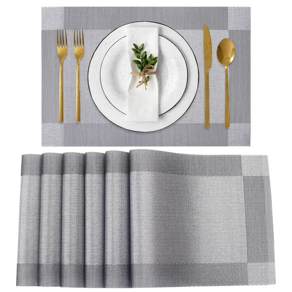 FacoFaco 6PCS Place Mats, Heat Resistant Non-Slip PVC Waterproof Woven Placemats for Home Kitchen Dining Table Restaurant (17.7x11.8in)