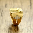 thumbnail image 5 of US Mens Stainless Steel Gold Plated CZ Jesus Cross Crucifix Ring Size 7 8-12, 5 of 9