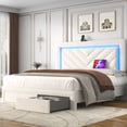thumbnail image 3 of Fastroby Upholstered Full Size Bed Frame with LED Headboard, Storage Drawers and Usb Port, Velvet, Biege, 3 of 9