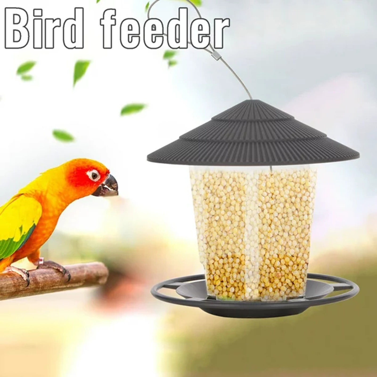 Squirrel Proof Bird Feeder for Outdoors-Easy Clean & Fill,Transparent Design with Sturdy Wire & Roof,Rainproof Hanging Feeder for Backyard,Garden,Terrace,and Yard Decor