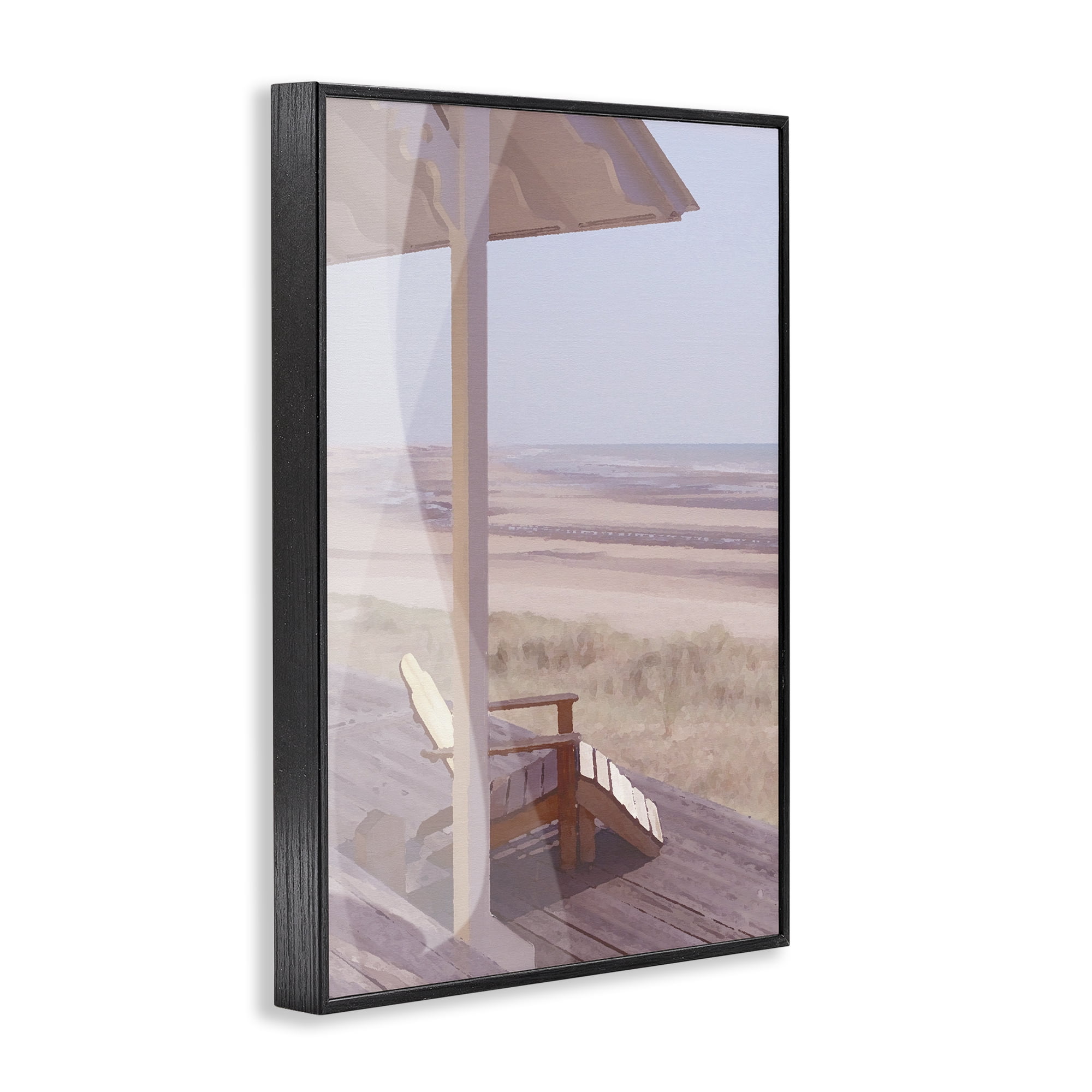 Stupell Industries Hamptons Beach House Landscape Painting Black Framed Art Print Wall Art, 16 x 24