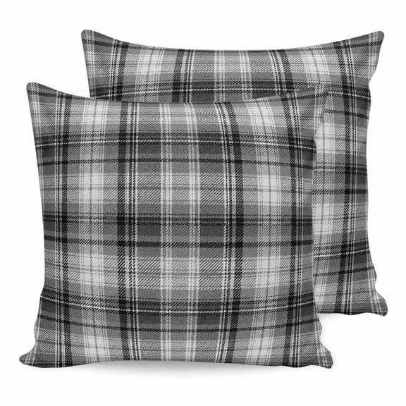 Pillow Covers 16x16 Set of 2, Gray Black Buffalo Plaid Throw Pillow Covers Decorative Couch Cushion Cover, White Farmhouse Modern Striped Microfiber Soft Pillowcases for Bedroom Living Room Sofa