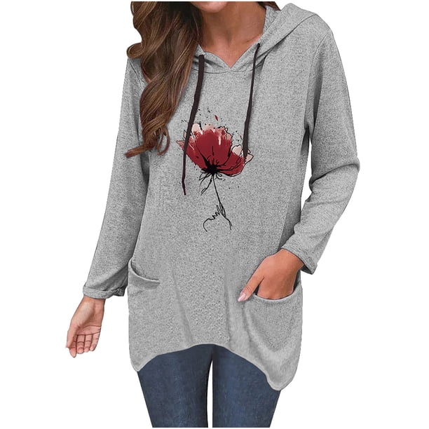 Sudadera informal de manga larga suelta con capucha estampada a la moda para mujer Fridja hkj5144