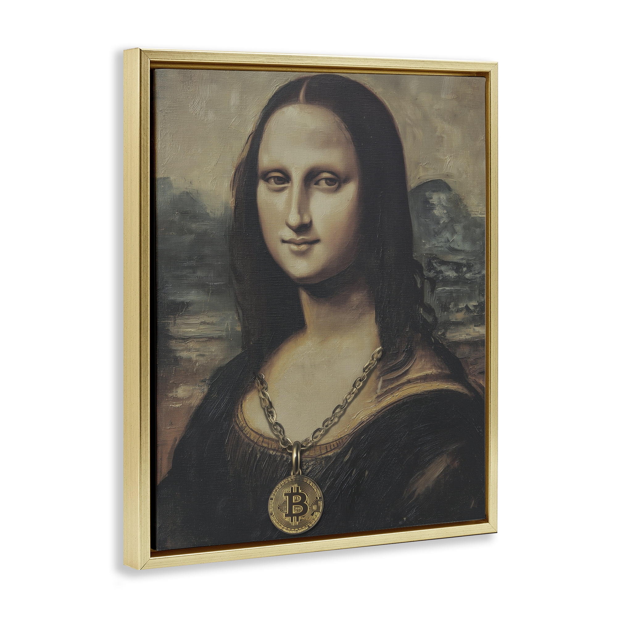 Stupell Industries Iconic Bitcoin Smile Classic Gold Framed Floater Canvas Wall Art, design by Svetlana Aleynikova