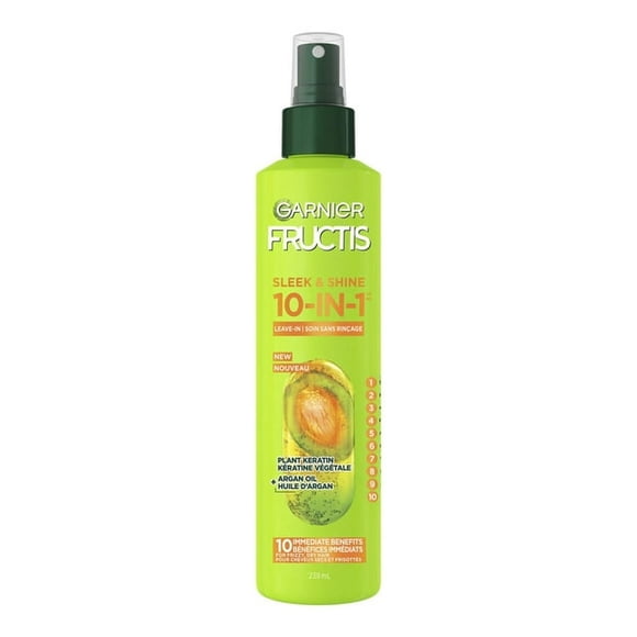 Garnier Fructis Sleek & Shine, 10-In-1 Repairing Leave-In Spray For Frizzy & Dry Hair with Heat Protection, With Argan Oil and Plant Keratin