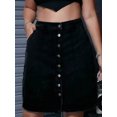 thumbnail image 5 of Womens Dark Wash Denim Button-Front A-Line Mini Skirt With Pockets, 5 of 12
