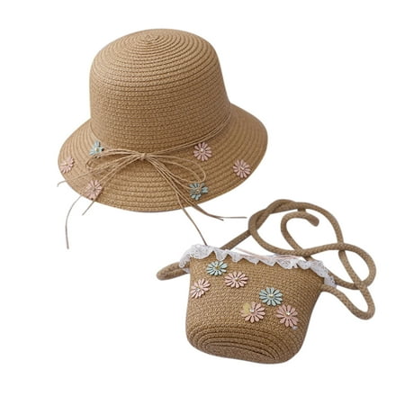 

Relanfenk Baby Hats Children Girl Summer Sunscreen Sunshade Straw Beach Sun + Straw Bag Hat