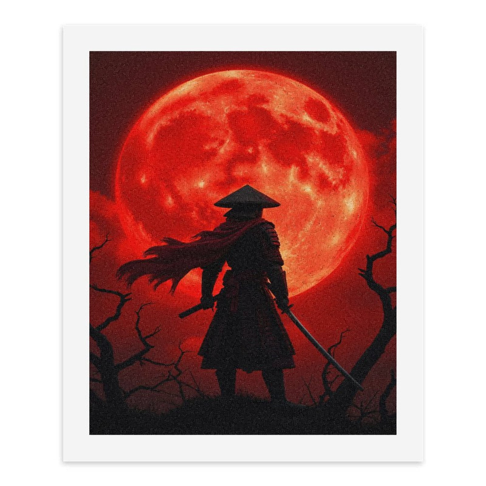 Paint by Numbers Kit for Adults, Samurai Red Moon Spectacle Scene
