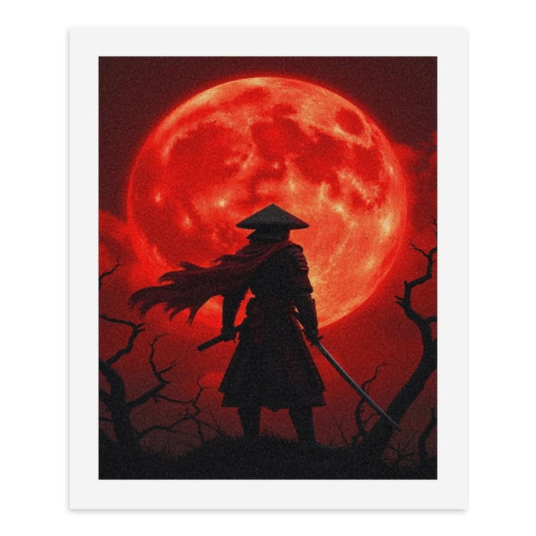 Paint by Numbers Kit for Adults, Samurai Red Moon Spectacle Scene