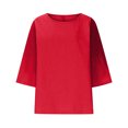 thumbnail image 4 of Staron Women's Casual Shirt 3/4 Sleeve Crew Neck Loose Blouse Solid Color Basic Comfy Relaxed Fashion Top for Spring Summer Vacation Travel Beach, Red M, 4 of 4