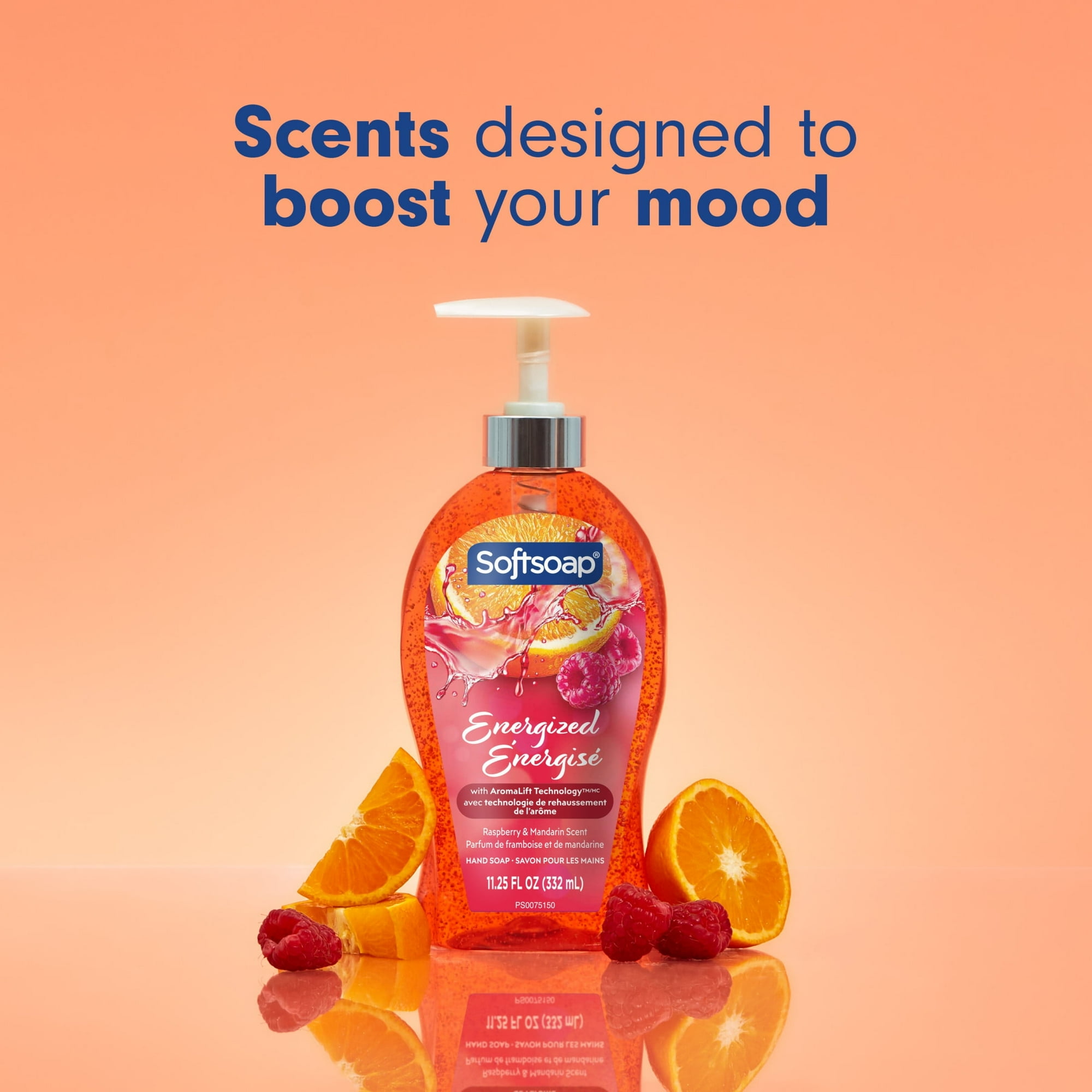 Softsoap Energized Liquid Hand Soap, Paraben Free, pH Balanced, Raspberry and Mandarin Scent, 11.25 fl oz Pump Bottle