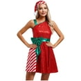 thumbnail image 3 of Sxiwei Women Christmas Santa Claus Costume Shiny Sleeveless Bowknot Dance Dress with Santa Hat Set Red 3XL, 3 of 7
