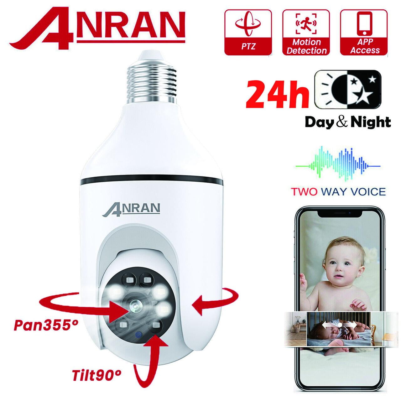 ANRAN E27 Light Bulb Camera, 1080P Security Camera System with WiFi