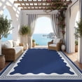 thumbnail image 3 of Garvee Outdoor Rug 10x20ft Modern Bordered Reversible Plastic Straw Rug, Waterproof RV Camping Rug Foldable Patio Rug for Deck Porch Balcony Backyard Picnic Beach, Dark Blue, 3 of 9
